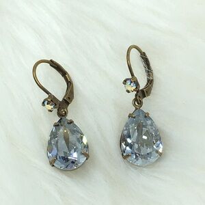 Vintage Liz Palacios Blue Crystal Lever Back Earrings Teardrop Faceted Pierced